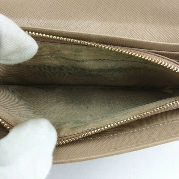 PRADA Purse Ribbon Motif Beige Leather Auth USED G152 - Picture 7 of 8